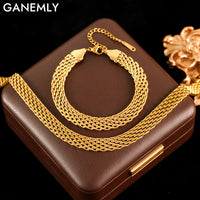 316L Stainless Steel Metal Wide Chain Necklace Bracelets Waterproof Jewelry Set Gold Color Chain Charm Jewelry Set Gift