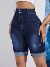 2025 Spring New High Waist Knee Length Denim Shorts for Women Fashion Casual Summer Stretch Tight Rolled up Jeans Shorts