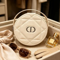 Christian  ’S Bag Luxury Apricot round Handheld Makeup Organizer Pouch with Zipper & Built-In Mirror Portable Travel Cos