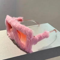 Oversized Plush Sunglasses Y2K Fluffy Square Punk Sun Glasses Trendy Novelty Decor Winter Shades for Christmas Party