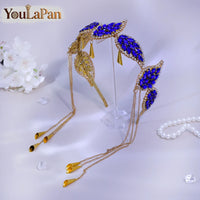Luxury Green Color Rhinestone Leaf Bride Headband Golden Color Metal Tassel Hair Hoop Wedding Hair Accessories A365