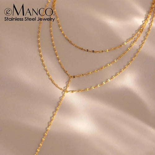 Emanco Stainless Steel Minimalist Style Water Wave Chain Multi Layer Lariat Necklace Fashion Women'S Jewelry Wholesale