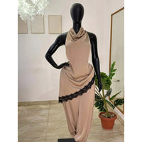 Scarf Collar Sleeveless Contrast Lace Asymmetrical Top + Elastic Waist Joggings Pants Two 2 Piece Set Women Outfits