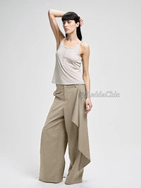 Reddachic Men Women Wrap around Dress Pants Extra-Wide Cleanfit High Waist Plain Suit Trousers Office Work Unisex Everyday Wear