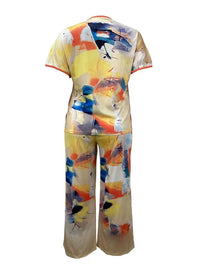 2 Piece Sets Women Outfit Fashion Print Top and Trousers Female Clothing Summer Suit Pants for Ladies Casual plus Size Clothes