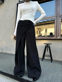 Solid Loose Spliced Button Fashion Pants for Women Patchwork Skirts Minimalism High Waist Pant Female Autumn Clothing