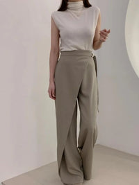 Summer Women'S Pants Office Lady New Design Fashion Loose Chic Minimalist Work Wear OL High Waist Wide Leg Casual