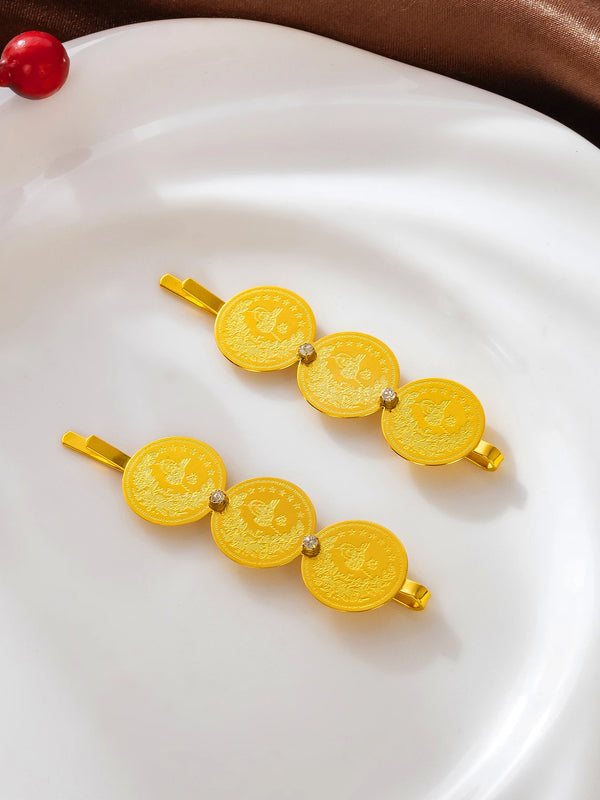 A Pair of Fashionable Hairpin Coin Tassel Gold Simple-Edge Clip Ladies' Accessory Single Clip