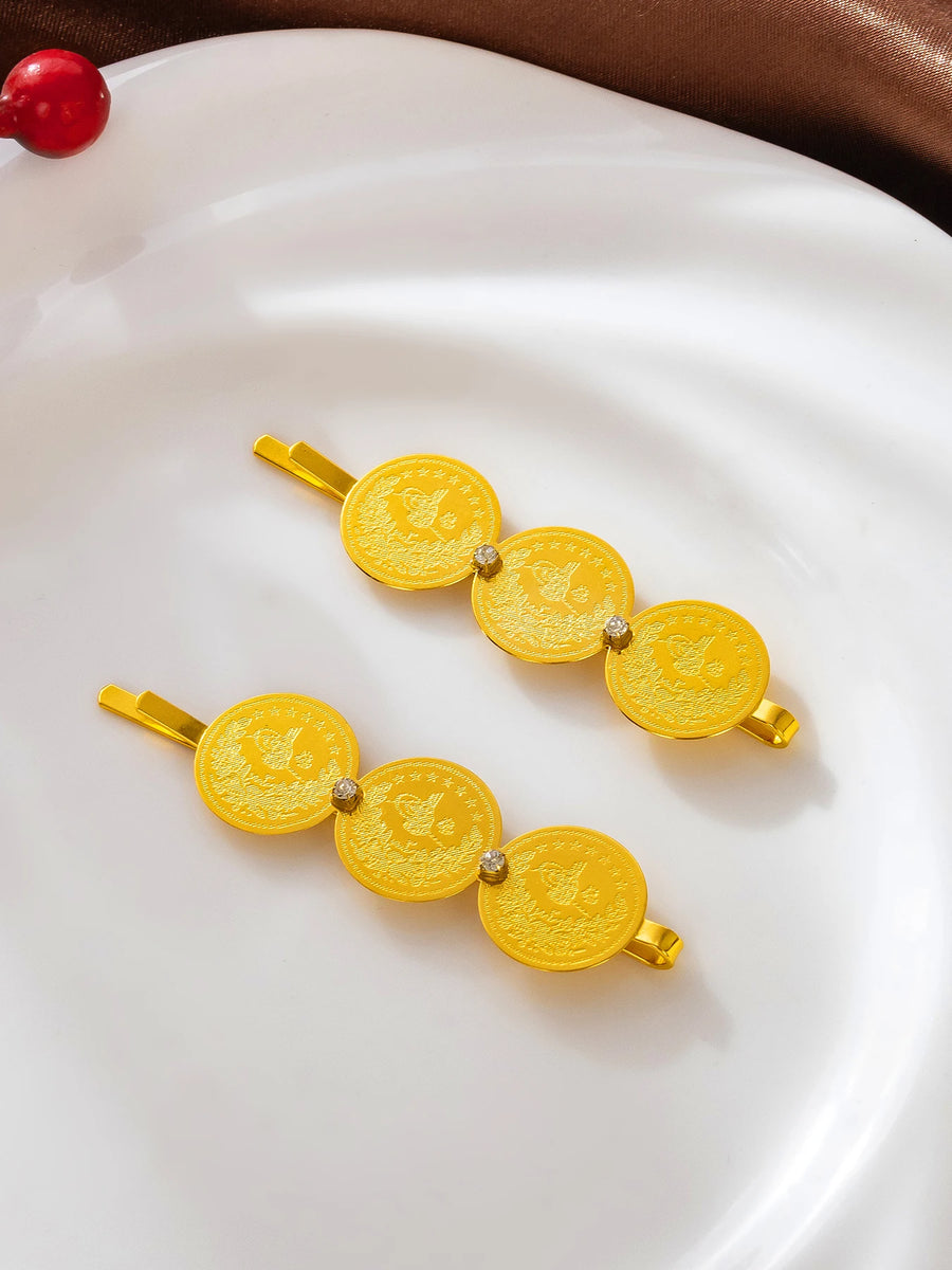 A Pair of Fashionable Hairpin Coin Tassel Gold Simple-Edge Clip Ladies' Accessory Single Clip