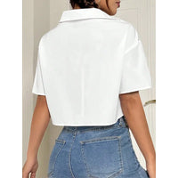 Streetwear Summer Short Sleeved Shirts Women Fashion 2026 New White Pockets Casual Loose Crop Tops Y2K Female Clothes