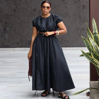 Two-Piece Skirt Set for Women Short Puff Sleeve Crop Top and High Waist Ruched Skirt Elegant Casual Flowy Outfit with Pockets