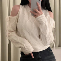 Off Shoulder Sweater Women – Lace Up Knit