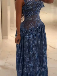 Sleeveless Dresses Woman High Waist Long Maxi Summer Dresses for Woman Royal Blue Casual Elegant Pleated Dress Sundresses