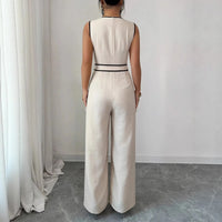 2026 New Spring Rafferiza Casual Vacation round Neck Color-Block Sleeveless Women'S Jumpsuit Clothing Y2K、 Beach