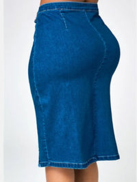 Plus Size Denim Midi Skirt Women A-Line High Waist Button down Jean Skirt for Casual Office Wear Stretchy Fit