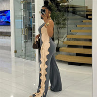 M-6207 European and American Fashion Women'S Casual Elegant Color-Blocked Individuality Tassel Casual Base Pant Jumpsuit