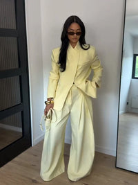 Casual Women'S Pants Set Full Sleeve One Button Jacket Straight Bottom Female Solid Sets 2026 Summer Fashion Chic Lady Outfit