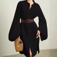 Autumn Winter Women'S Clothing plus Size Dresses Elegant Long Sleeve Shirt Dress for Woman Polyester Split Hem Loose Fit
