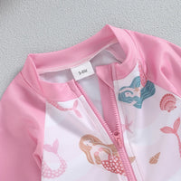 Baby Girls Bathing Suit Sea Shell Print Long Sleeve Rash Guard Swimsuit Wide Brim Sun Hat Infant Toddler Beachwear