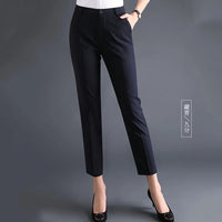 High Waist Straight Leg Thin Formal Pants for Women Black Workwear Tailored Trousers Comfortable Casual Polyester Fibre