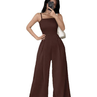 High Waist Wide Leg Jumpsuit Elegant Business Commute Style Luxury Women'S Summer One-Piece Suit Comfortable Casual Polyester...