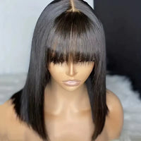 European and American Fashion Full-Coverage Synthetic High-Temperature Fiber Wig with Bangs, Medium-Long Hair