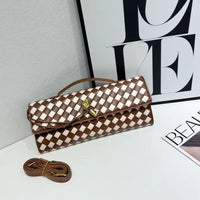 Women'S Checkered Woven Clutch Bag Gold Knot Clasp Convertible Strap Multi-Color