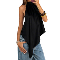 Sexy Solid Satin Vests for Women Summer Elegant Sleeveless Asymmetrical Halter Loose Vests 2026 Lady Vacation Party Chic Tanks