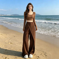 Women Loose Pants Relaxed Fit Trousers High Waist Wide Leg Pants Loose Fit Trousers Irregular Splicing Patchwork for Women