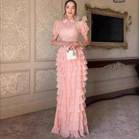 Women 3 Piece Sets Skirt Set Puff Sleeve Shirt Sling Tops Long Cake Dress Elastic Waist a Line Lace up Work Elegant 2026 Summer