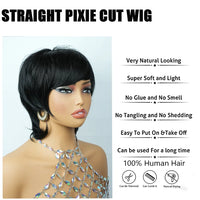 8-Inch Short Mullet Head Wigs with Bangs 100% Real Human Hair Women Black Short Hair Wig for Daily Party Machine Made