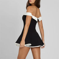 2025Summer Off-Shoulder Strapless Sexy Mini Dress Women Fashion Patchwork Sleeveless Backless High Waist A-Line Club Party Dress