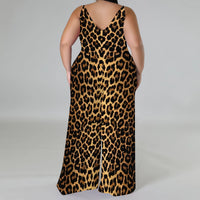 Plus Size Animal Print Jumpsuit - Strapless Wide Leg Romper with Scarf, Sexy Palazzo Pants for Women