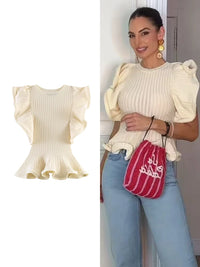 Women Knitted Top – Ruffle Sleeveless Slim Fit
