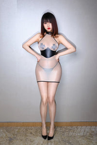 Ultrathin Sheer See through Dresses for Woman Sleeveless Backless Sexy Women'S Clothing Oil Glossy Tight Package Hip Mini Dress