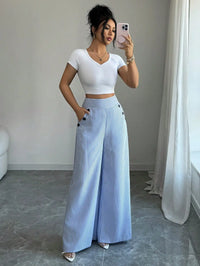 Stylish Striped Wide-Leg Trousers | Comfortable High-Waist Pants for Office & Casual