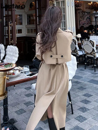 Spring Autumn Long Khaki Trench Coat for Women with Back High Slit Belt Elegant Chic Stylish Luxury Overcoat Women 2026