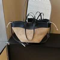 Branded Straw Knitted Big Tote Bags for Women Two-Sized Big Capacity Shopper Shoulder Bag Set 2026 Summer Latest Beach Bag