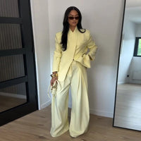 Casual Women'S Pants Set Full Sleeve One Button Jacket Straight Bottom Female Solid Sets 2026 Summer Fashion Chic Lady Outfit