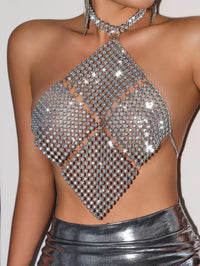 Sexy Y2K Clothes Rhinestone Corset Crop Top Women Summer See through Glitter Club Party Halter Tank Top Rave Outfit Cropped Tops