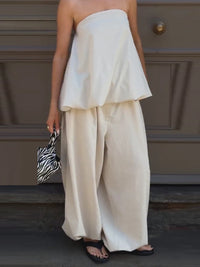 Women'S Suits Solid Tube Top Loose Top High Waist Wide-Leg Pants Casual 2026 Summer New Daily Wear Ladies Two Piece Set Clothing