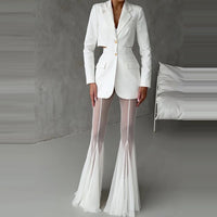 Elegant High Waist Slim Straight Trousers Sexy See through Mesh Flare Pants for Women Summer Solid Commute Lady Long Pants Mujer