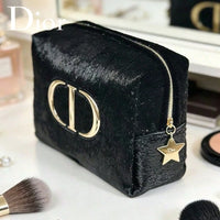 Christian  ’S Bag Vintage Luxury Black Velvet Women Purse Embossed Gold Logo Multi-Use Clutch Handbag Portable Cosmetic