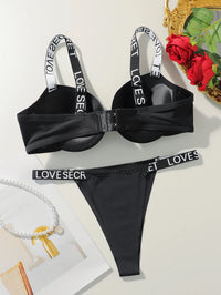 Popular Sexy Letter Underwire Push up Bra Lingerie Set for Women 2 Piece Solid Underwear Comfort Knit Strap