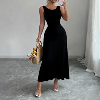 Women'S Pink Striped Sleeveless O Neck Stretchy Sundress Knit Bodycon Maxi Dress Pencil Summer Beach Vacation Daily Party Dress