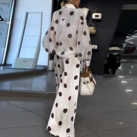 Women See through Polka Dot 2 Piece Sets Lapel Button Shirt High Waist Wide Leg Pants Outfits Casual Loose Summer Vacation Suits