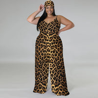 Plus Size Animal Print Jumpsuit - Strapless Wide Leg Romper with Scarf, Sexy Palazzo Pants for Women