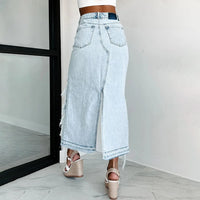 Distressed Ripped Denim Skirts Holes Skirt Solid Zipper Fly High Waist Vestidos Washed Slim Pockets Sexy Wrap Buttocks