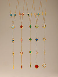Colorful Long Square Pendant Stainless Steel Necklace for Women Luxury Czech Glass Gold Plated Waterproof Charm Jewelry