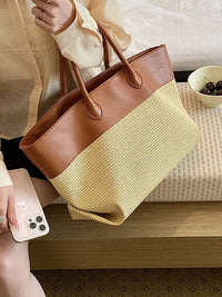 Hot Sale Boho Style Summer Straw Bag Large Capacity Woven Shoulder Bag Contrast Color Fashion Casual Women Daily Handbag